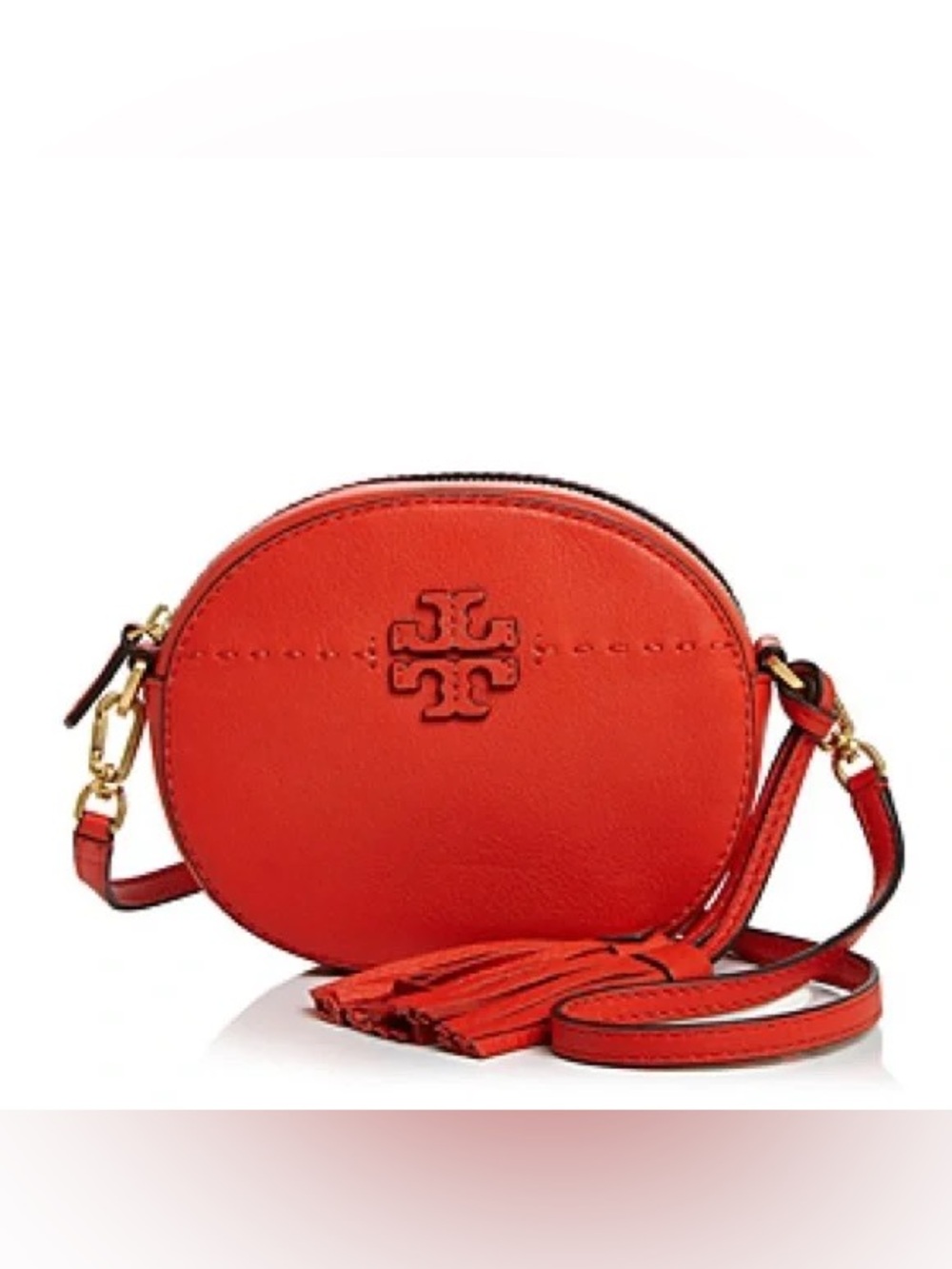 Tory Burch Orange Leather Oval Crossbody with Tassel